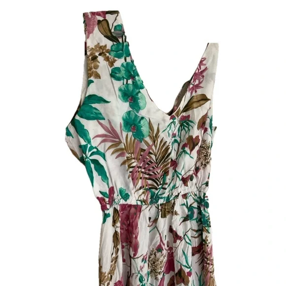 Floral Maxi Dress, M, White & Pink, thigh high slit - Picture 2 of 3